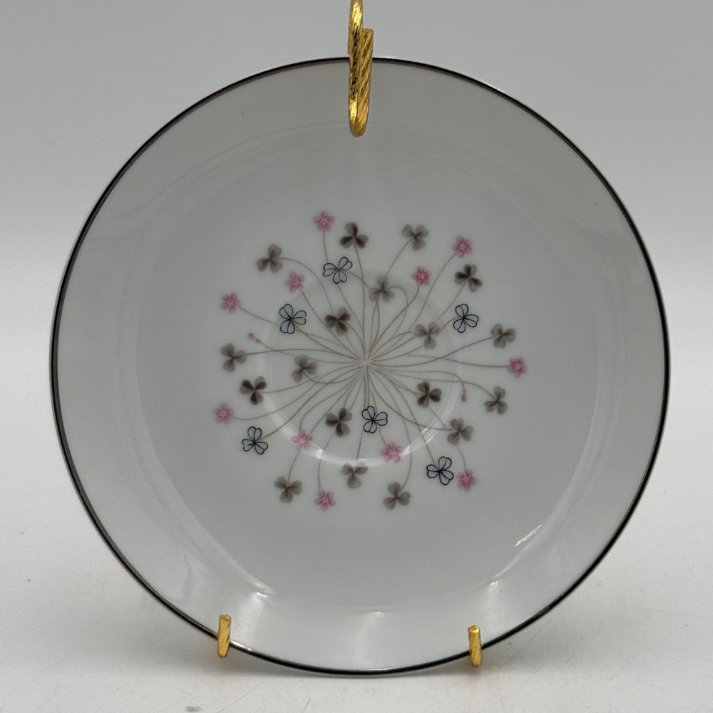 Noritake China Japan Saucer Pink Grey Floral Burst Silver Trim Vintage 5.5 Inch